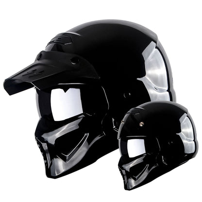 Motorcycle Helmet Convertible Full/Open-Face Shell with Detachable Mask, Smoked Shield, S-XL Sizes and Multiple Styles