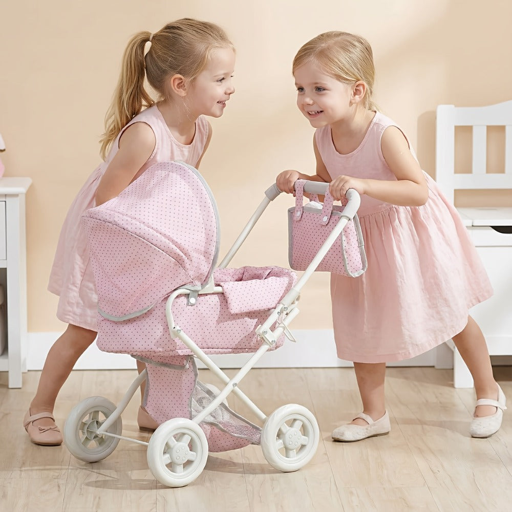 3-in-1 Baby Doll Stroller Set Pink Foldable Pram with Bassinet & Carry Bag with the Listed Color, Size or Set Options for Everyday Use