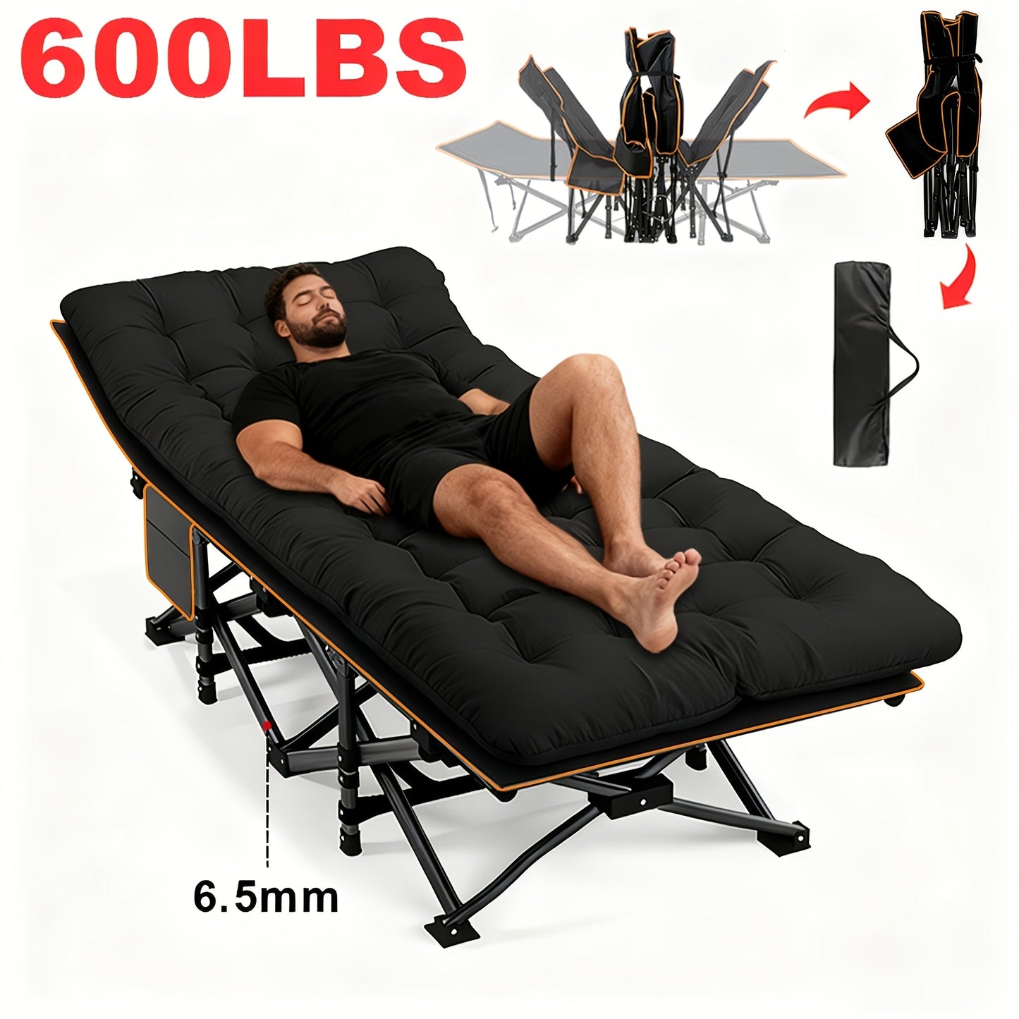 Heavy Duty Folding Bed 500 600 700 LBS Capacity Extra Large Portable Camping Cot Guest Bed with Optional Mattress Sturdy Steel Frame Flip-Up