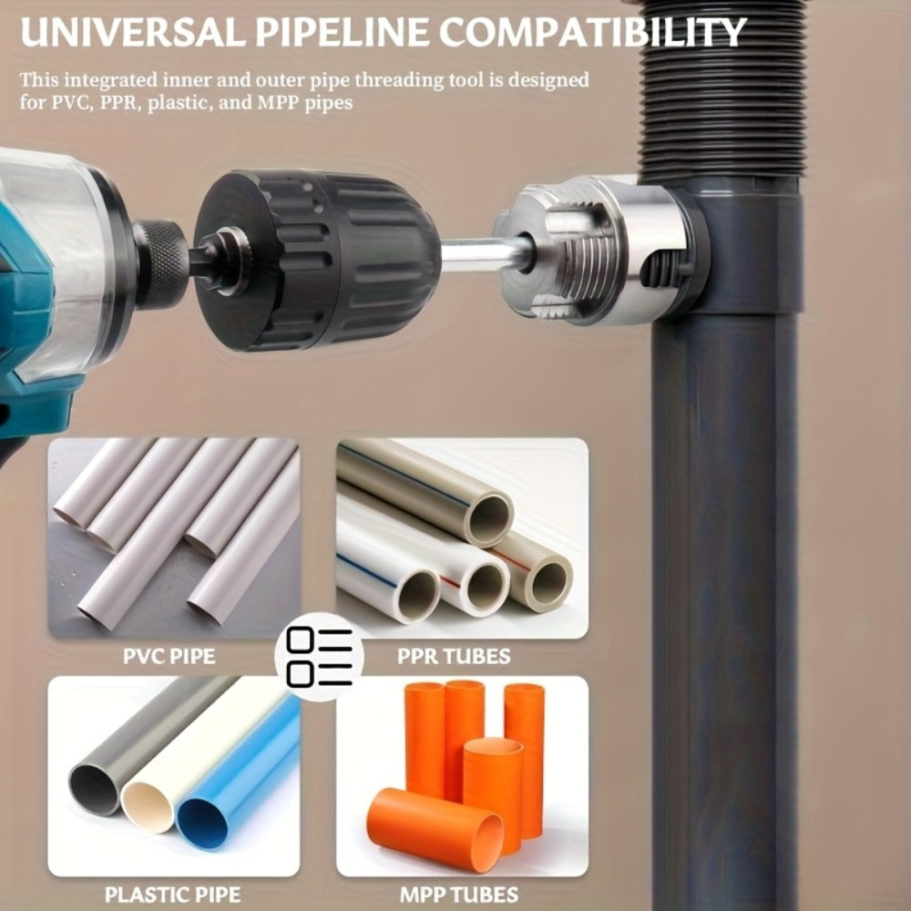 Pipe Threading Tool Set 3 Piece Alloy 1/2 3/4 1 Inch Internal External Thread Tap Drill Compatible for PVC PPR MPP Pipe Installation