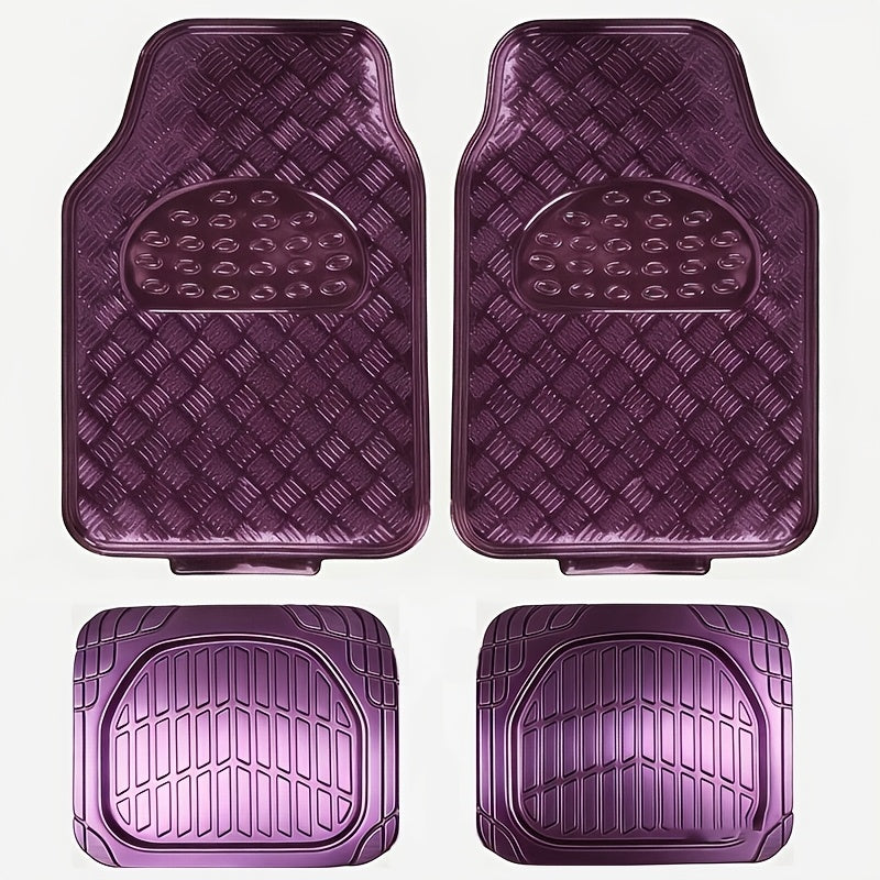 Molded Car Floor Mats, Four-Piece Front and Rear Set in Seven Solid and Carbon-Look Color Options