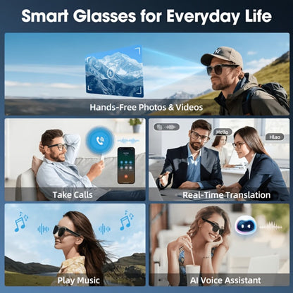 Smart Glasses Camera and Camera-Free Eyewear with Photochromic, Transparent and Black Lens Options