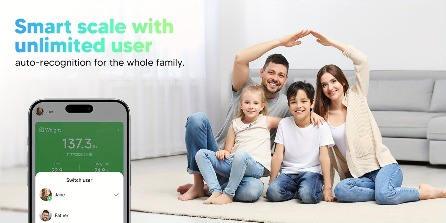 Smart Body Scale 14-in-1, Body Fat Scale with BMI, Mass & 14 Health Metrics, Wireless Bluetooth App Sync
