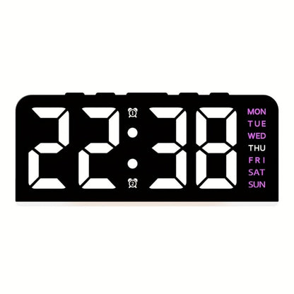Purple-Accent LED Desk Alarm Clock with Time, Weekday and Date Display, Four Brightness Levels and USB Power