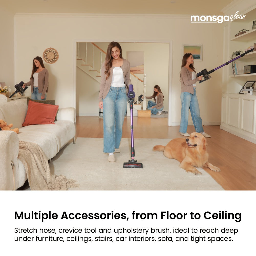 Cordless Vacuum Cleaner 46KPA Powerful Suction Detachable Battery Anti-Tangle V-Shaped Brush for Entryways, Bedrooms and Living Spaces