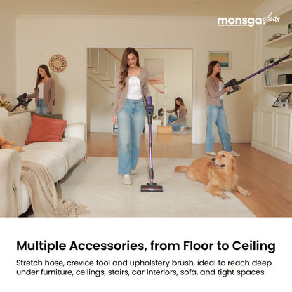 Cordless Vacuum Cleaner 46KPA Powerful Suction Detachable Battery Anti-Tangle V-Shaped Brush for Entryways, Bedrooms and Living Spaces