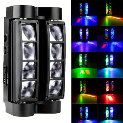LED Spider Moving Head Stage Light 8x3W DJ Disco Party Light Sound Activated DMX-512 Control for Entryways, Bedrooms and Living Spaces