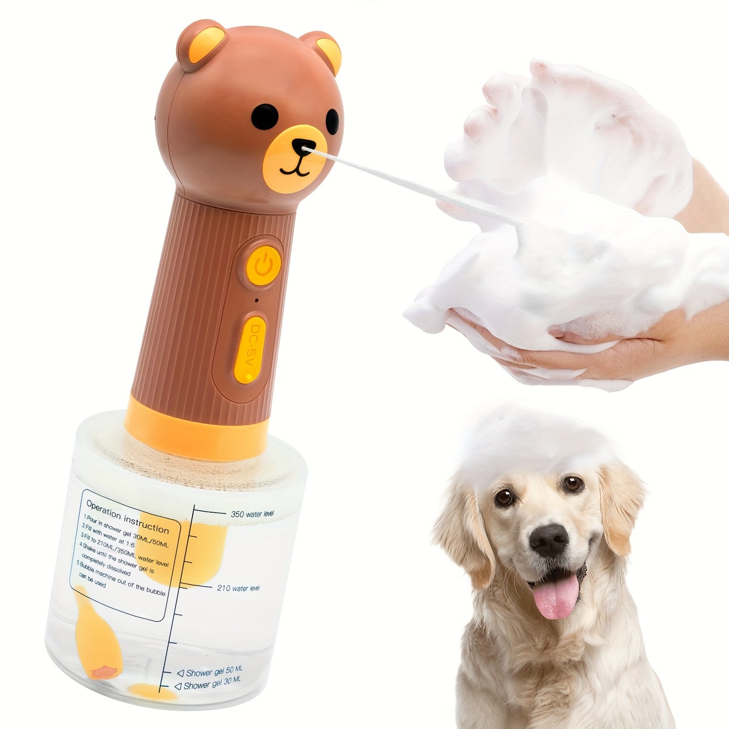 Pet Foam Bath Dispenser Electric – Automatic Dog Soap Shampoo Mixing Bottle IPX7 Waterproof Rechargeable Cleaning Foam Machine for Dog Cat