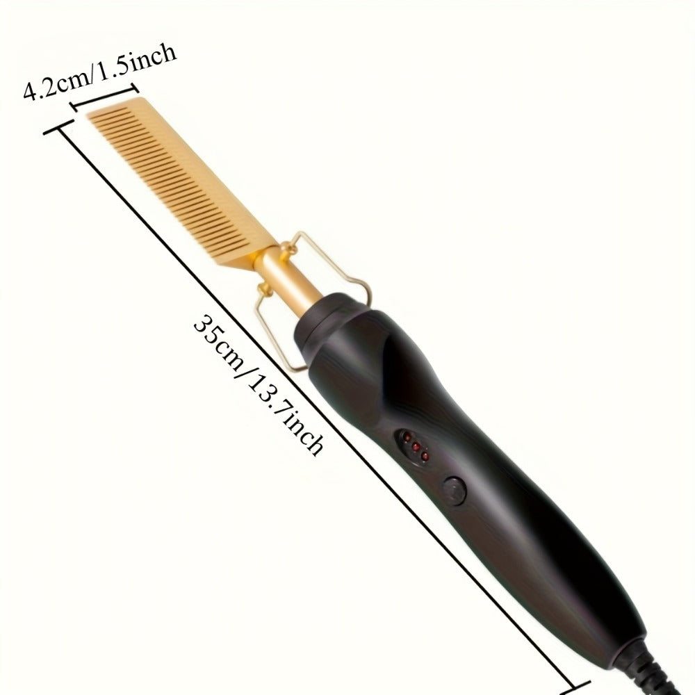 Electric Hot Comb Hair Straightener Ceramic Copper Heating Plate Portable Heat Press Comb for Home, Travel and Salon Hair Styling
