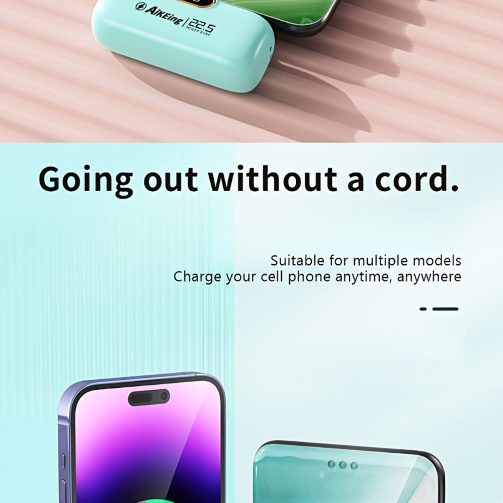 Mini Power Bank 5000mAh with Built-in USB-C Connector Fast Charging, Ultra-Compact Pocket Portable Charger for iPhone Android Samsung
