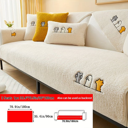 Sofa Cover Thick Plush Shearling Panels with Animal and Bone Embroidery and Backing Detail for 2 to 4 Seats