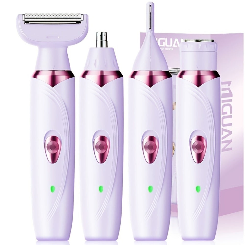 Rechargeable Facial Hair Remover Set for Women with Pink and Purple Multi Tool Options for Grooming