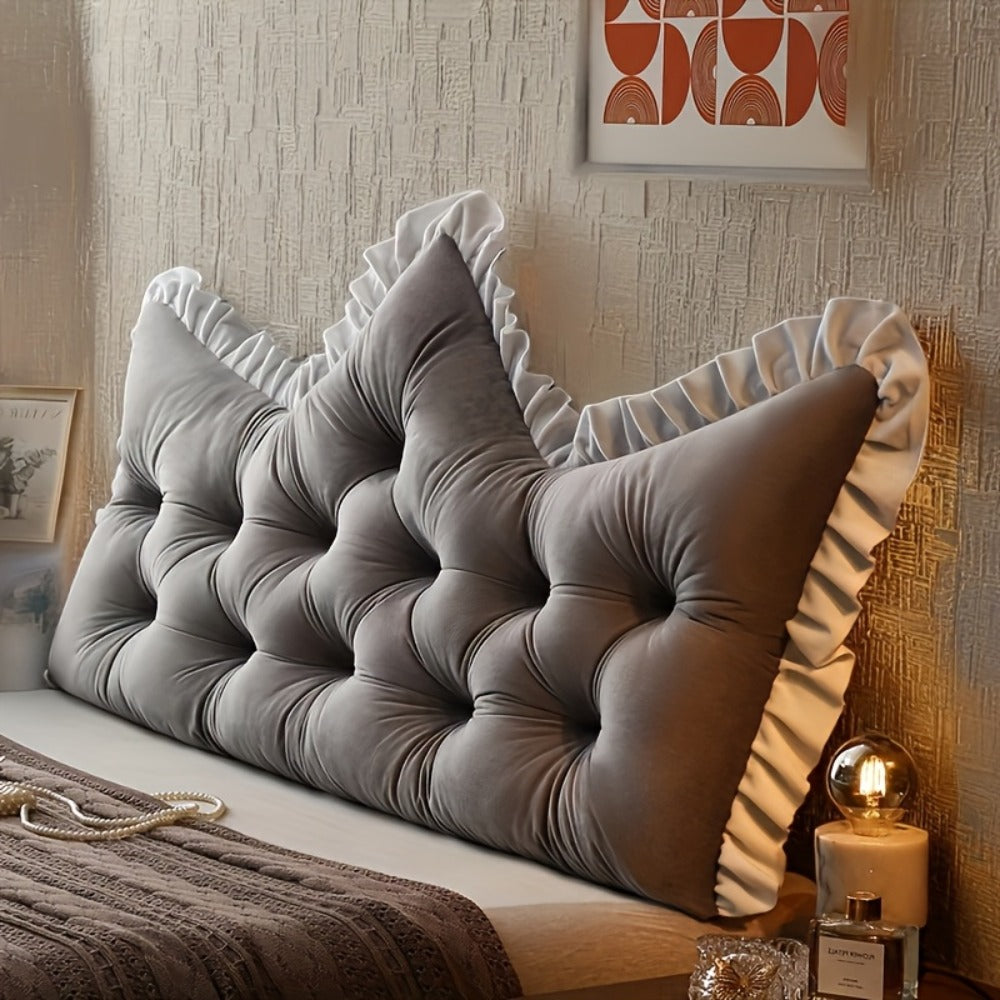 Tufted Backrest Cushion Large Vintage Ruffle Trim Sofa Bed Pillow Filled Lumbar Support Cushion Hand Washable Home Decor Pearl Gray Mica
