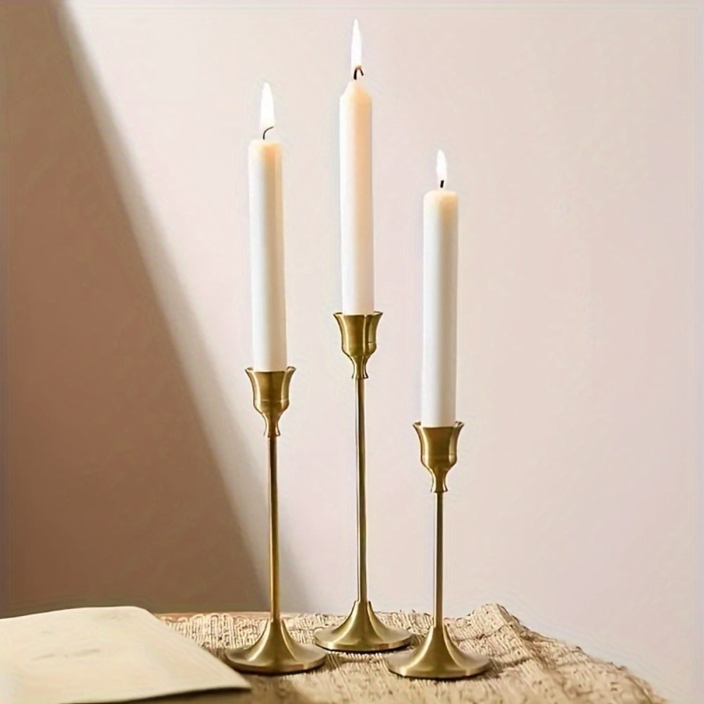 Metal Bell Candlestick Holders Set, Vintage Copper & Black Taper Candle Holders for Wedding Centerpieces