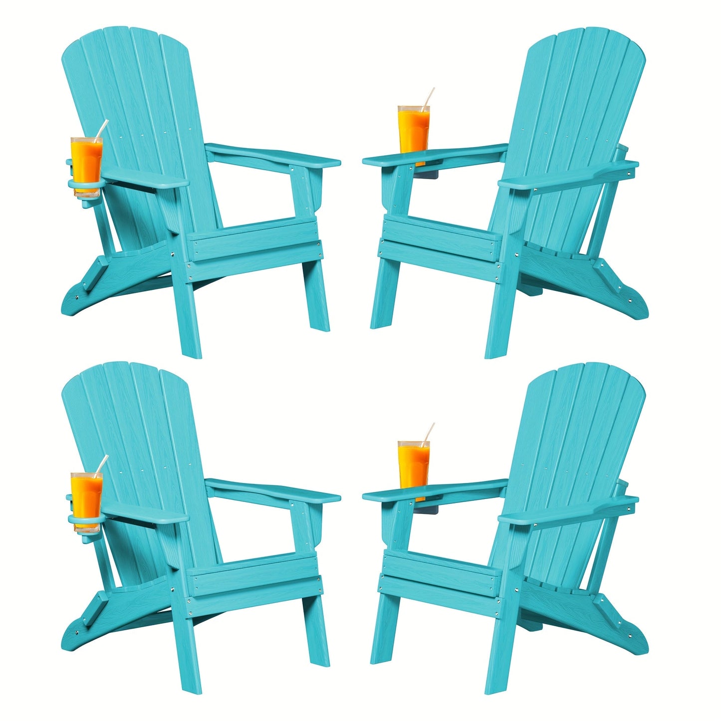 Folding Adirondack Chair with Cup Holder – HDPE All-Weather Outdoor Patio Chair
