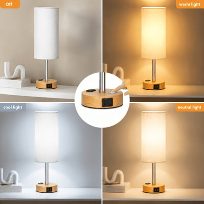 Table Lamp HOODINK with Cylindrical Shade, 3-Way Touch Dimming, USB-A, USB-C, AC Outlet and One or Two-Pack Options
