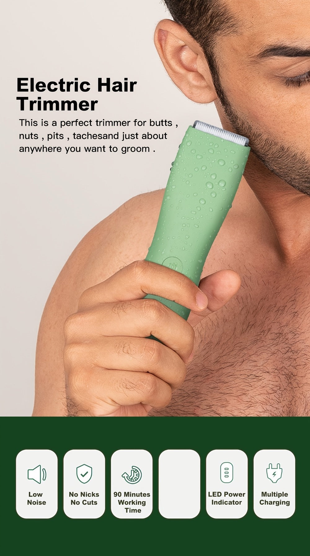 Electric Body Hair Trimmer for Women and Men with Replaceable Ceramic Blades – USB Rechargeable IPX5 Waterproof Pubic Groin Bikini Trimmer