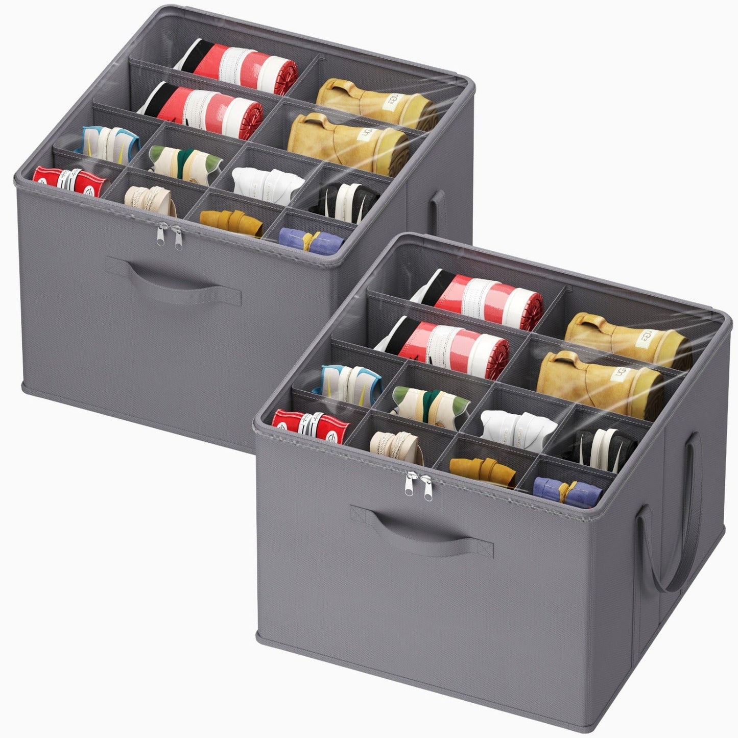Shoe Storage Organizer with Clear Cover – Foldable Shoe Box for Closet, Fits 12-16 Pairs, Reinforced Handles, Dust-Proof Non-Woven Fabric