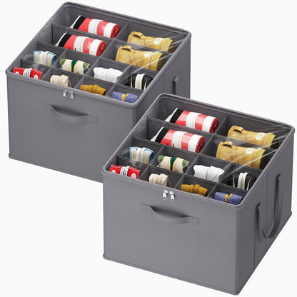 Shoe Storage Organizer with Clear Cover – Foldable Shoe Box for Closet, Fits 12-16 Pairs, Reinforced Handles, Dust-Proof Non-Woven Fabric