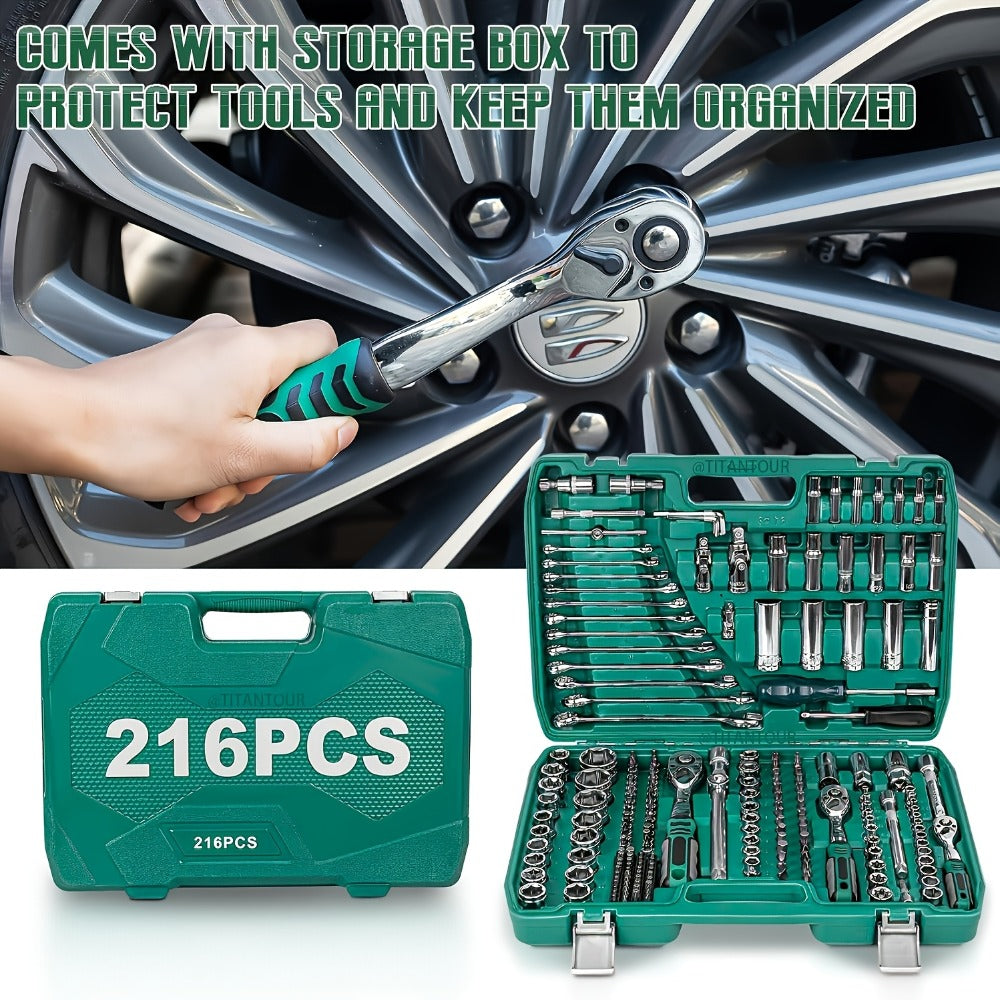 Mechanic Tool Kit Auto Repair Socket Set 1/4" 3/8" 1/2" Drive Ratchet Wrench Combination – 53 to 216-Piece Professional Grade Car Repair