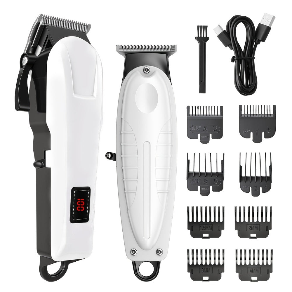 Hair Clippers & Trimmers White One-, Two- or Three-Piece Set with LCD Displays, USB-C Charging and Guide Combs