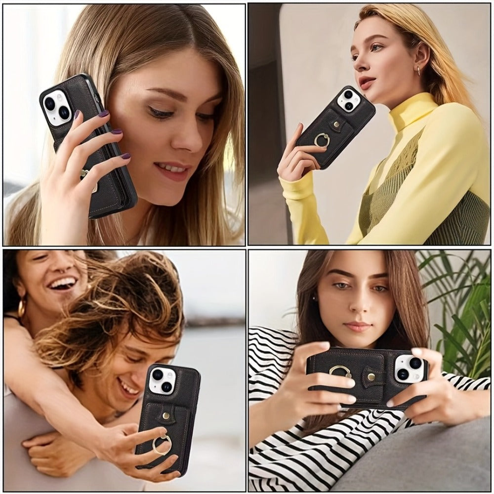Phone Case Wallet with 2-3 Card Holder and Fold-Out Kickstand for Selected iPhone 12-16 Model Options