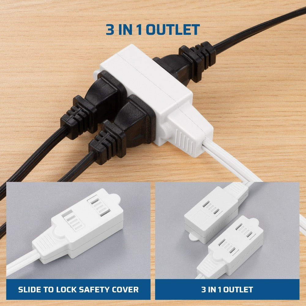 Extension Cord 4 Pack 3FT 3-in-1 Outlet 2 Prong Plugs 16AWG SPT-2 Cable Twist-Lock Safety for Entryways, Bedrooms and Living Spaces