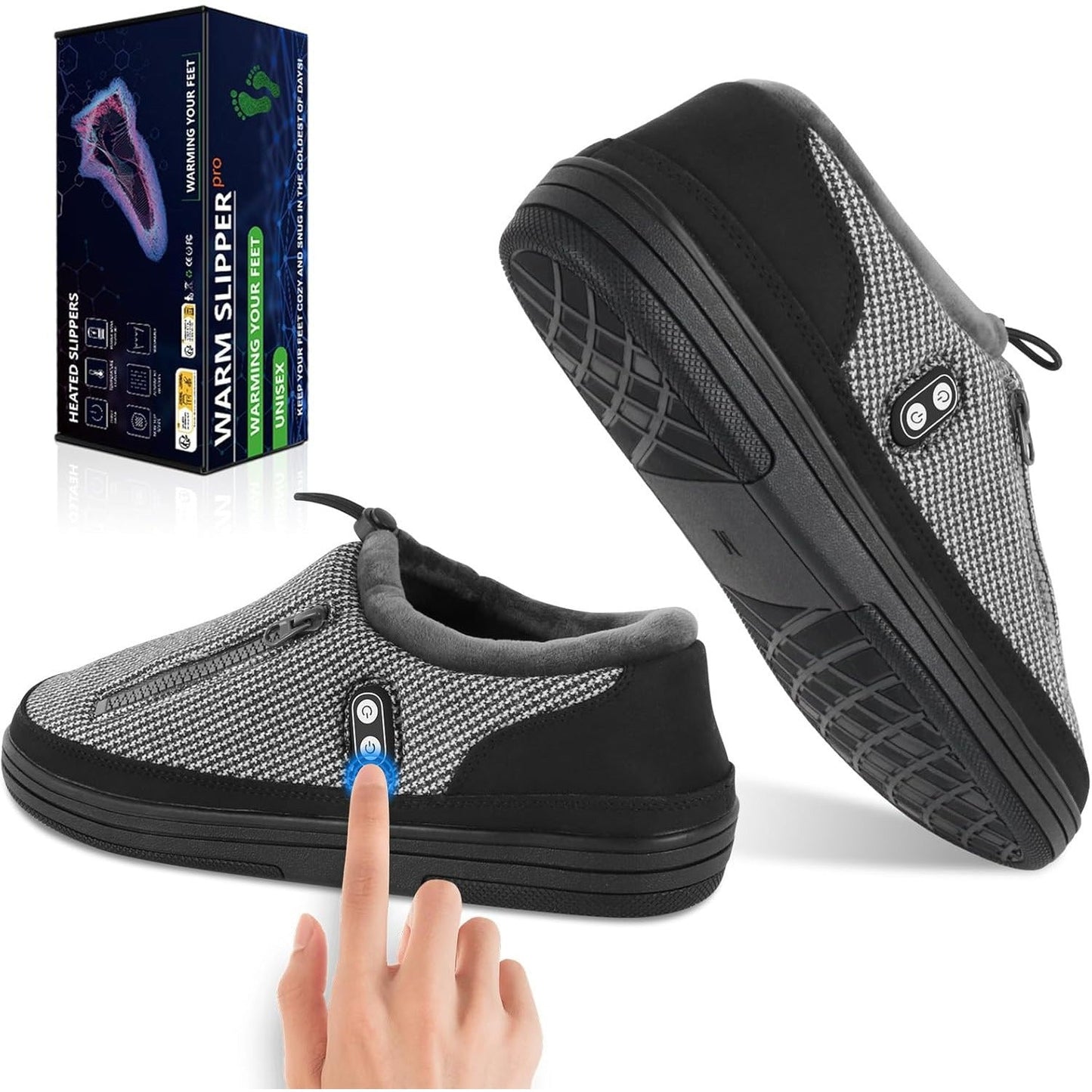 Heated Slippers for Men & Women with 5000mAh Battery – Electric Foot Warmer Shoes, Carbon Fiber Heating, 3 Heat Settings