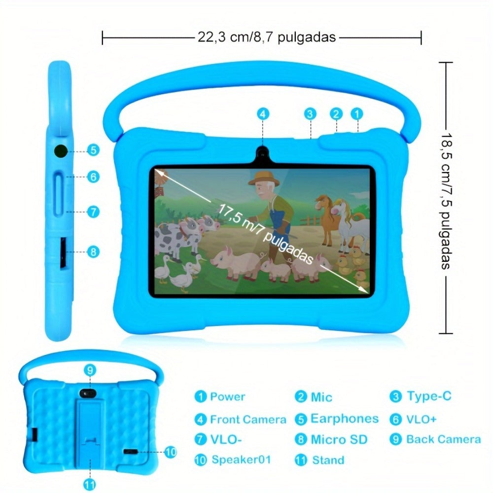Kids Tablet 7 Inch with Android 14, 2GB RAM, 32GB Built-In Storage, 2.4GHz WiFi and Silicone Case