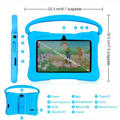 Kids Tablet 7 Inch with Android 14, 2GB RAM, 32GB Built-In Storage, 2.4GHz WiFi and Silicone Case