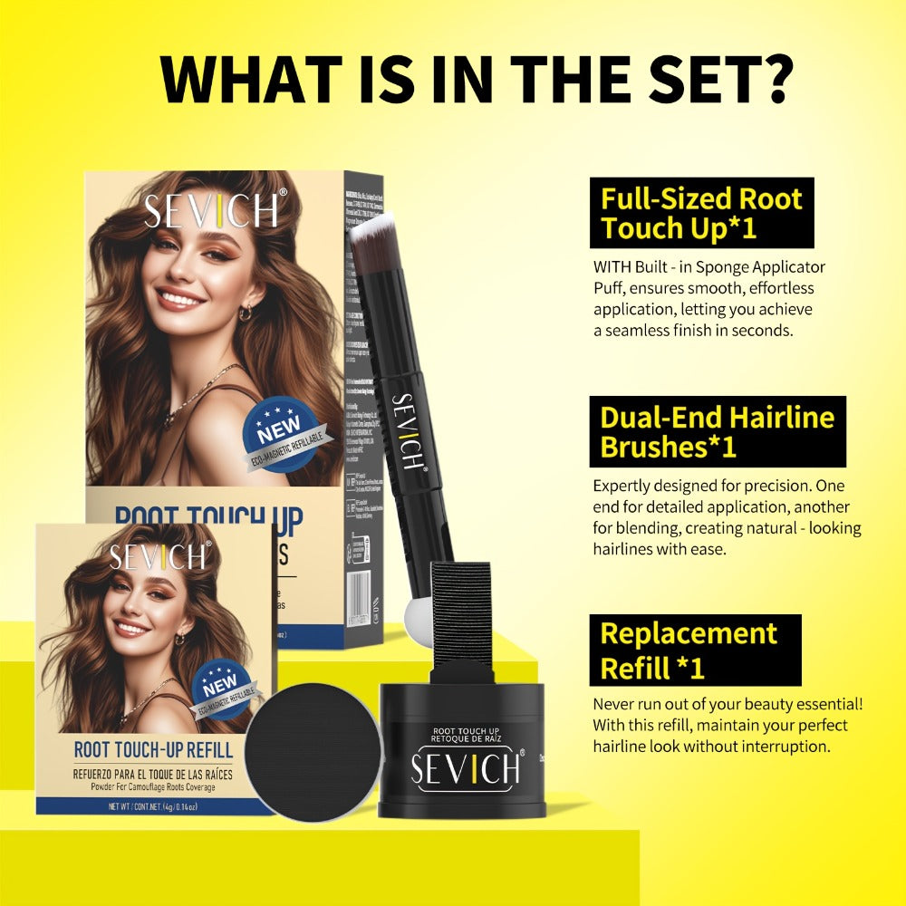 Hairline Powder Root Touch-Up Kit with Refill & Brush – Waterproof Instant Grey Hair Concealer Fills Sparse Hairline Bald Spots Eyebrow