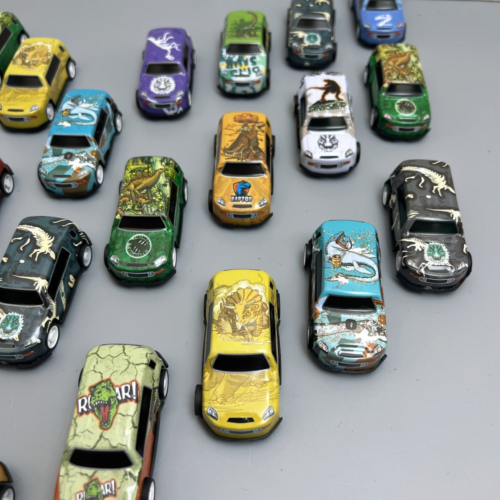 Dinosaur Toy Car Set 29-30pcs, Mini Pull Back Racing Cars with T-Rex Spinosaurus Pterodactyl Figures & City Traffic Map