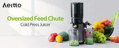 Cold Press Slow Juicer Machine with 5.3-Inch Large Feed Chute - High Juice Yield, Safety Lock, One-Click Cleaning