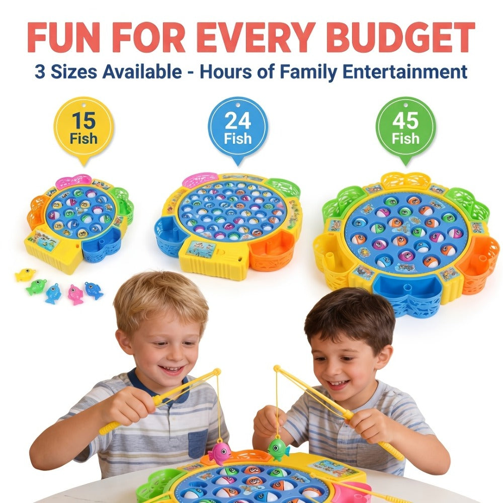 Electric Musical Fishing Game Toy for Kids, Rotating Fishing Board with Colorful Fish, Lights & Music