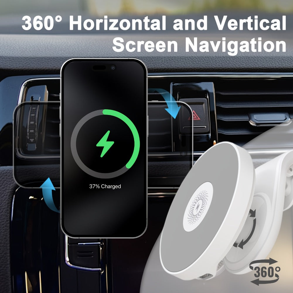 Magnetic Wireless Car Charger Mount 15W 360° Swivel Ball Joint Air Vent Holder for iPhone 17 17 Air 17 Pro Max 16 15 14 13 12 Series