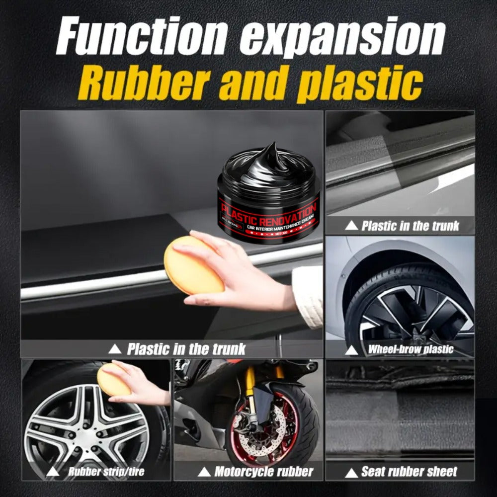Car Plastic Restorer & Black Interior Trim Polish – Scratch Repair Paste, Anti-Aging Refurbishment Wax for Dashboard, Bumper