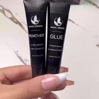 Press On Nail Glue and Remover Kit with 10g Clear Drying Adhesive for Acrylic and False Nails