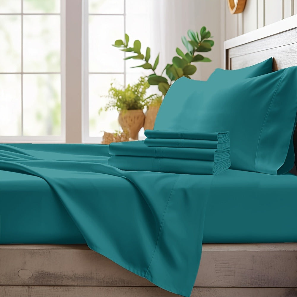 Bamboo Cooling Sheet Set 4pcs, Deep Pocket Fitted Sheet Flat Sheet Pillowcases for Hot Sleepers Twin Full Queen King