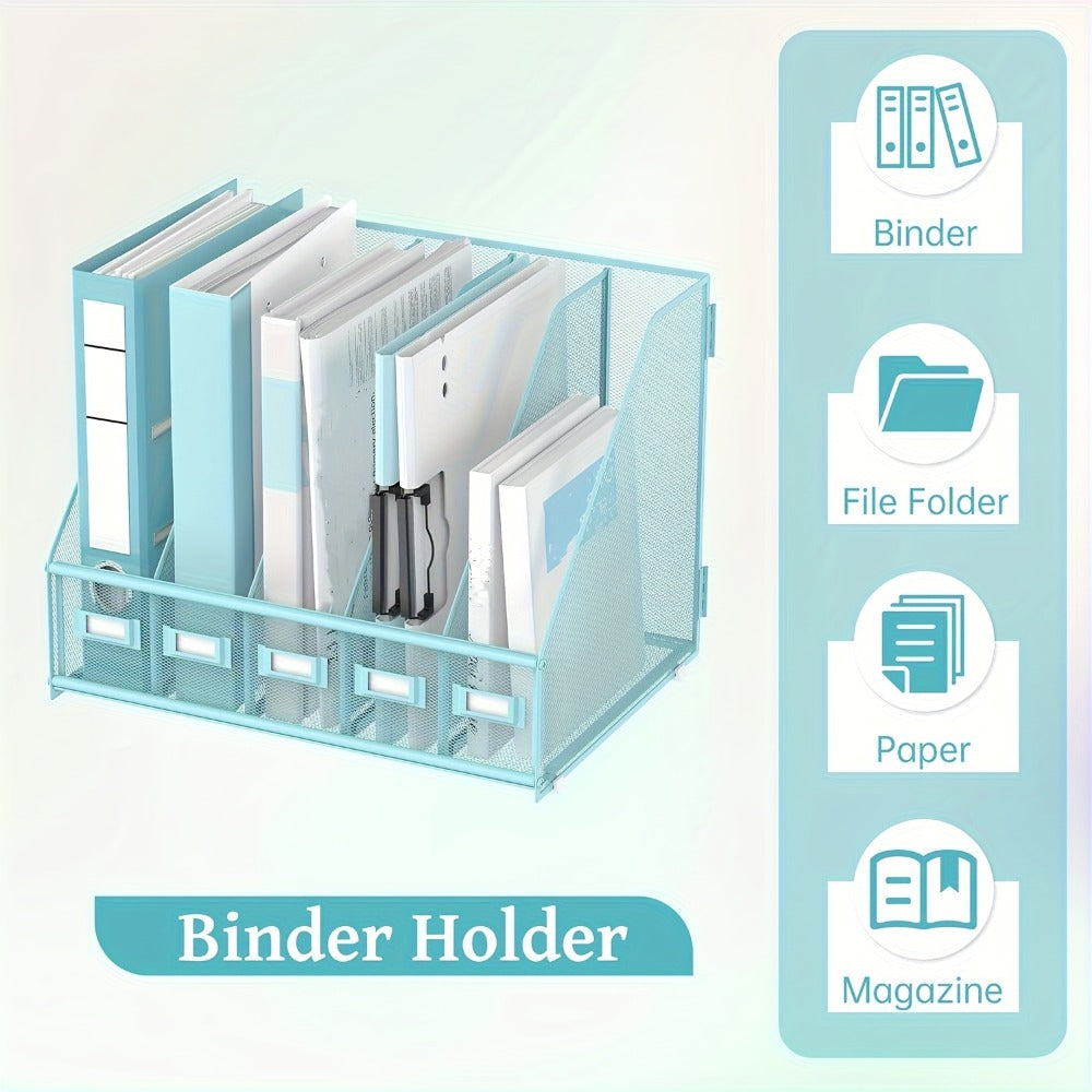 Metal Desk File Organizer 5 Vertical Compartments Magazine Holder Desktop File Rack for Entryways, Bedrooms and Living Spaces