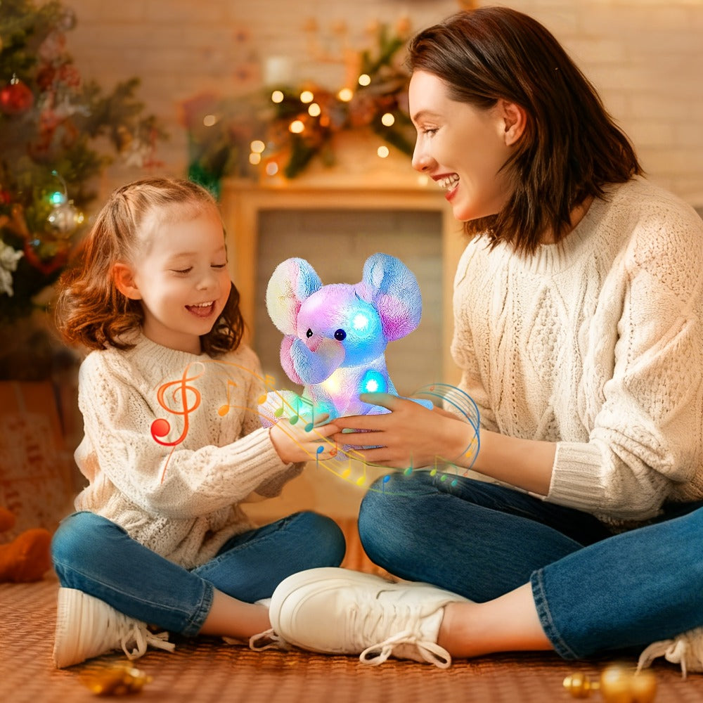 Plush Toy Rainbow Elephant 12-Inch Light-Up Design with Optional Music for Colorful Room Display