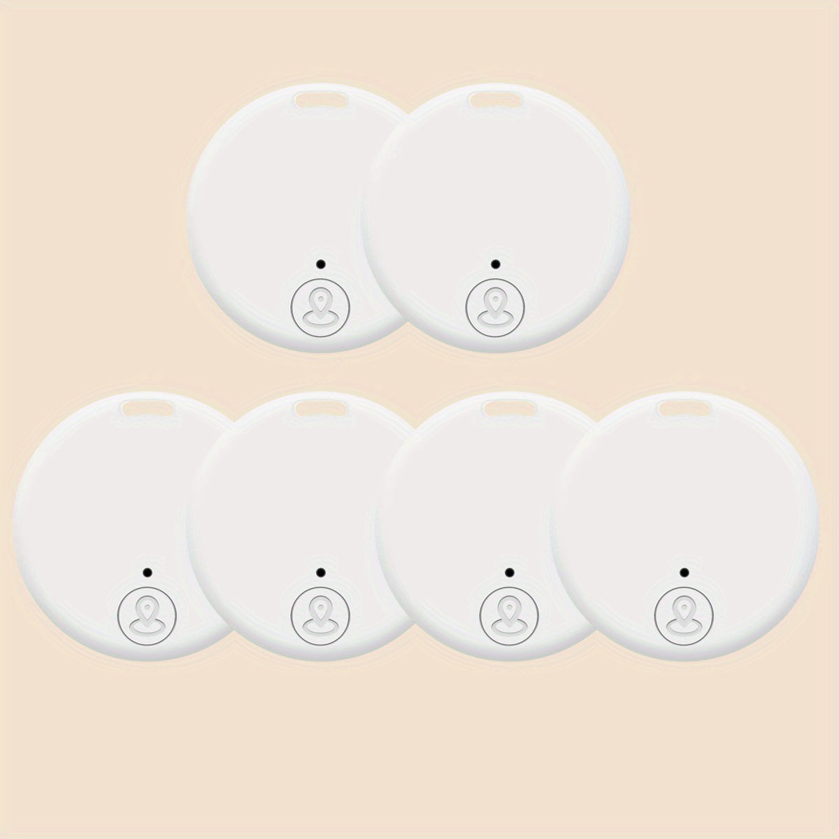 Six-Pack Round Bluetooth Key Finders in White, Black and Mixed Colors with App-Based Audible Locator