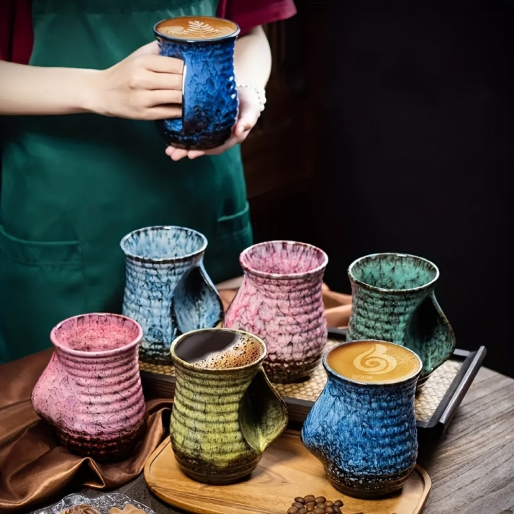 Speckled Hand-Warmer Coffee Mug with Sculpted Side Grip in Blue or Oil-Pink 560ml Options Pictured