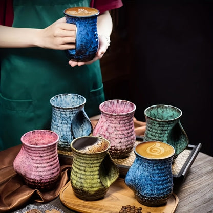 Speckled Hand-Warmer Coffee Mug with Sculpted Side Grip in Blue or Oil-Pink 560ml Options Pictured