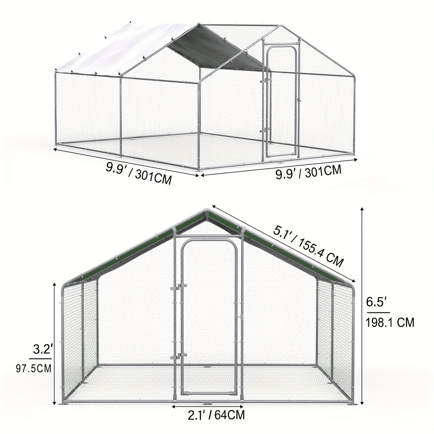 Metal Chicken Run Outdoor Poultry Cage Large Walk-in Enclosure for Chickens Ducks Rabbits for Garden, Patio and Yard Use