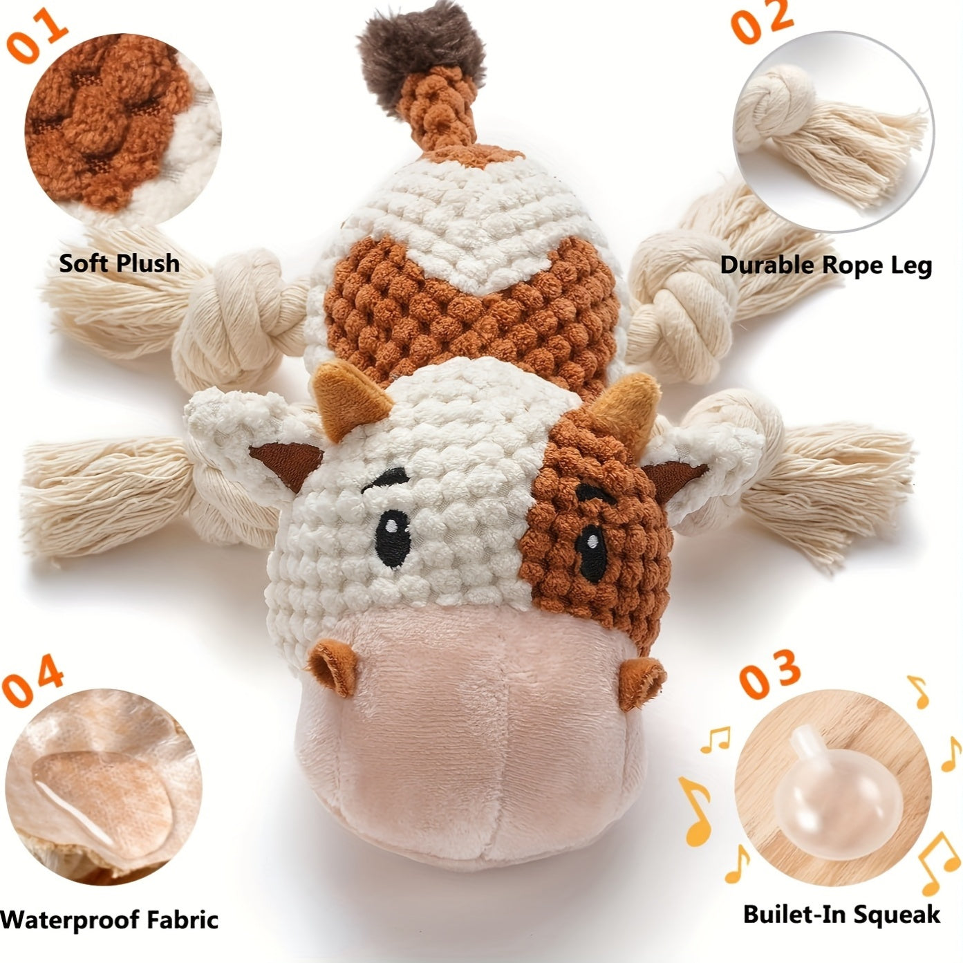 Squeaky Plush Cow Dog Toy with Crinkle Paper – Interactive Tug of War Chew Toy for Small Medium Large Dogs