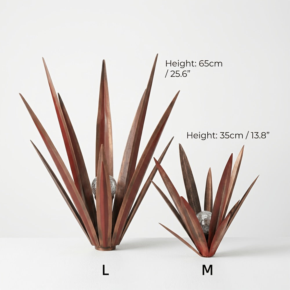 Solar Powered Agave Metal Sculpture Garden Statue – Hand-Painted Rustic Agave Figurine with LED Light & Remote Control