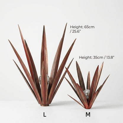 Solar Powered Agave Metal Sculpture Garden Statue – Hand-Painted Rustic Agave Figurine with LED Light & Remote Control