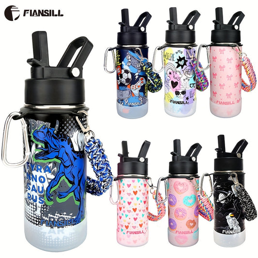 Insulated Water Bottle 16oz – Stainless Steel Vacuum Tumbler with Fun Printed Designs – Leak-Proof Kids & Teen Water Bottle