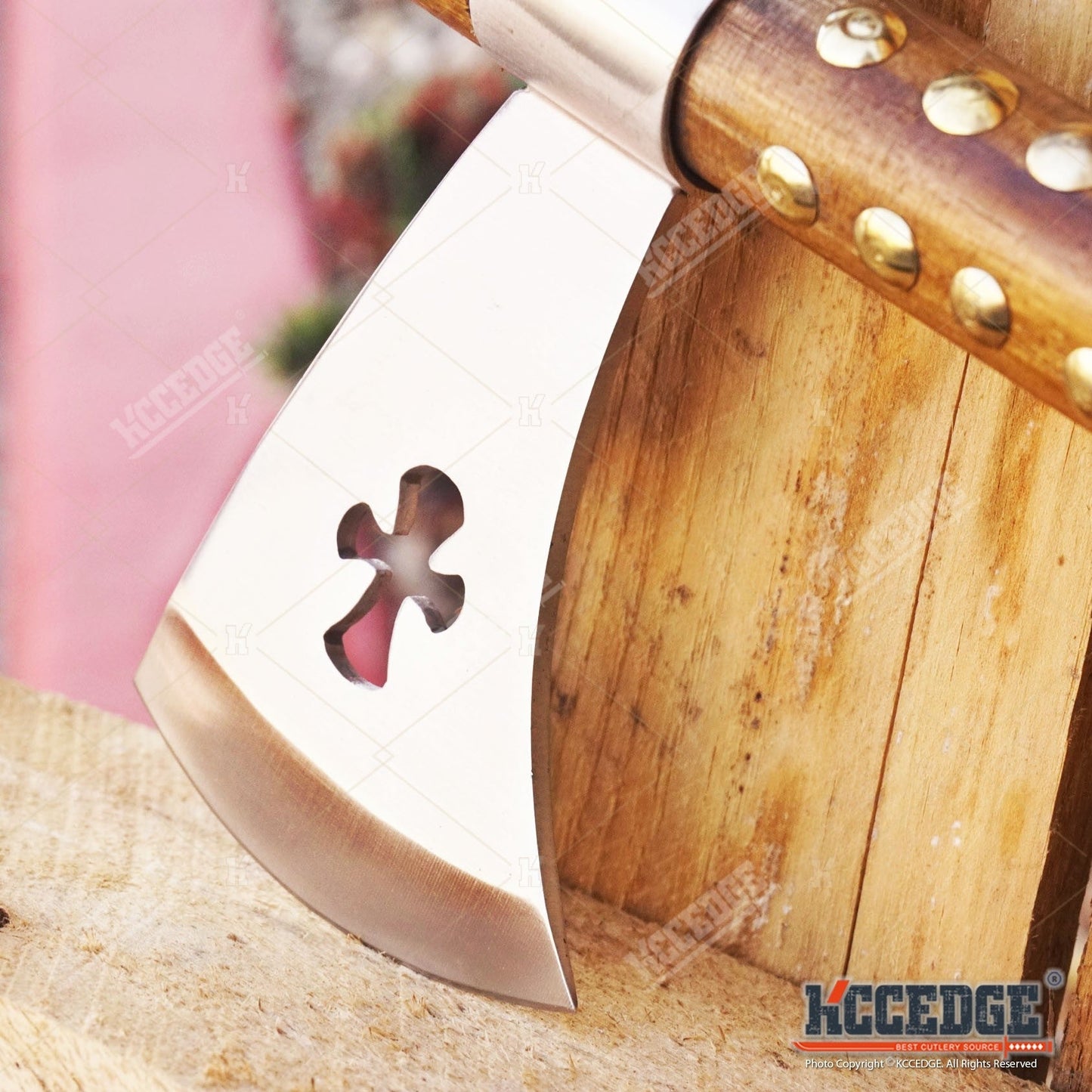 Native American Tomahawk Hatchet Replica 19in, Decorative Peace Pipe Axe with Wooden Handle, Feather & Brass Accents