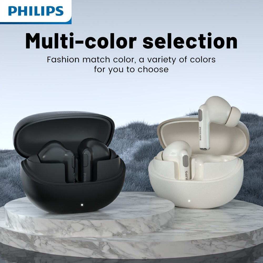 Wireless Earbuds Philips Bluetooth 6.0 Dual Stereo with Type-C Charging Case in Black or White